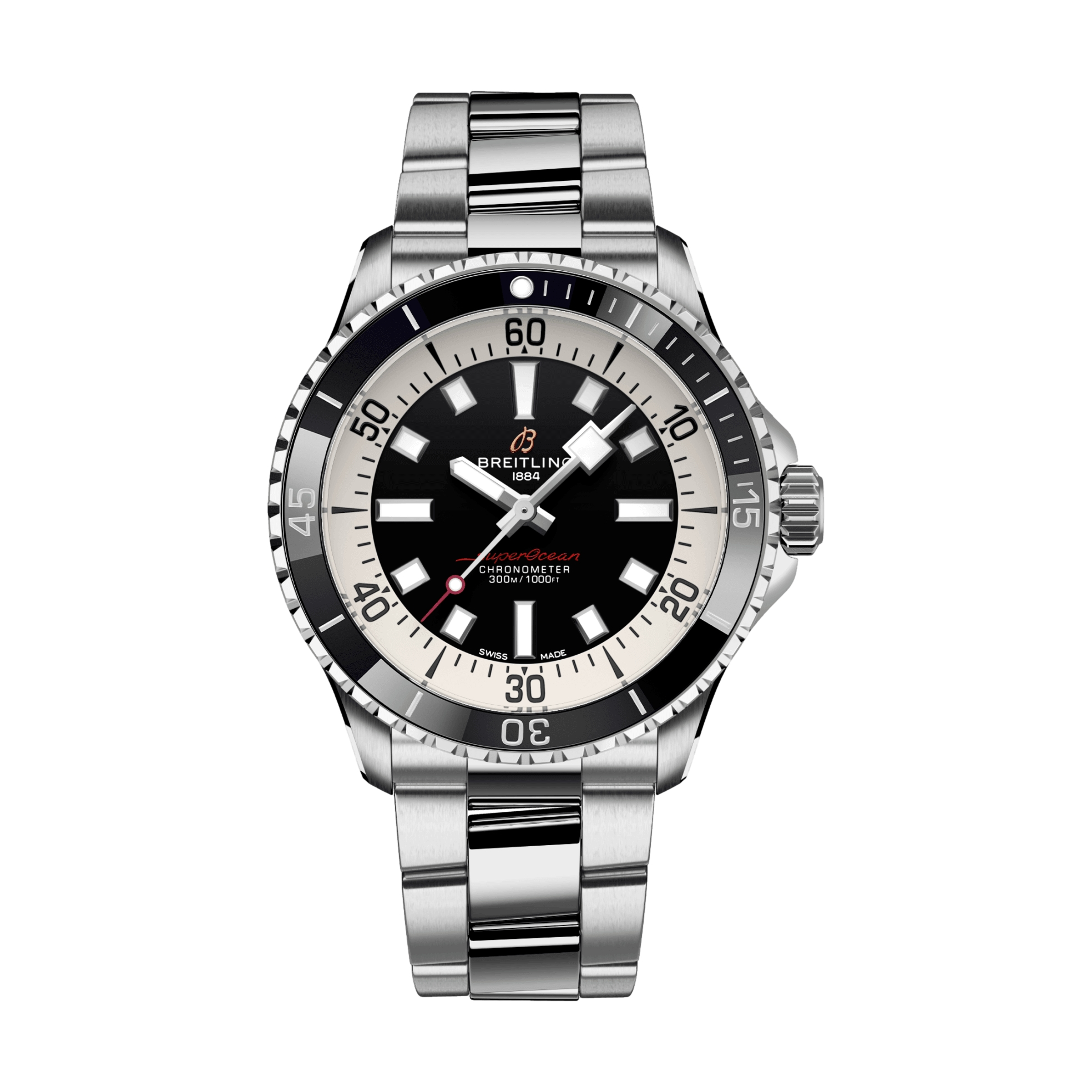 Superocean Automatic 42mm Men's Dive Watch - Black Dial with Stainless Steel Bracelet - Waterproof Luxury Timepiece for Scuba Diving, Swimming & Everyday Wear
