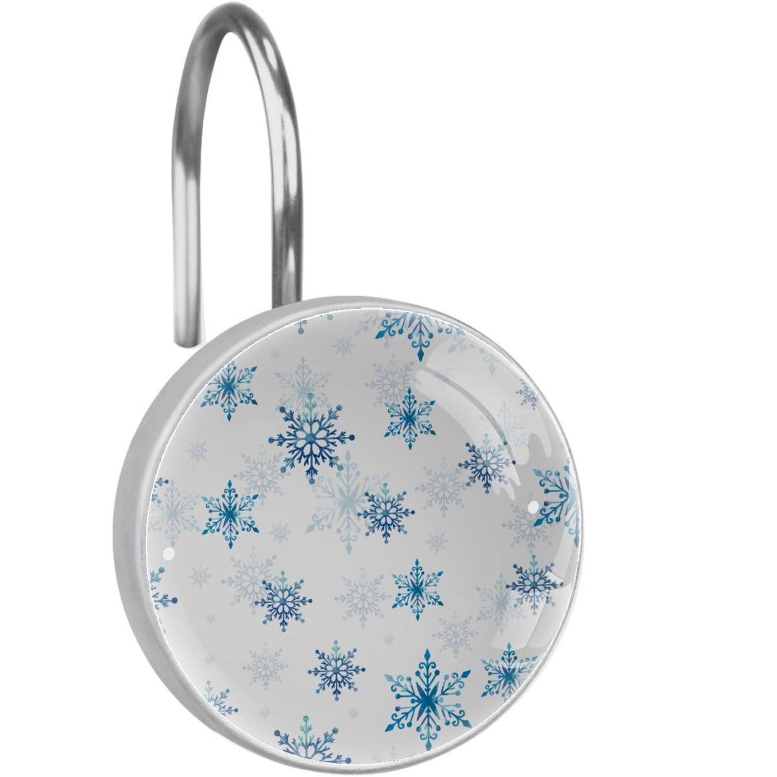Blue Snowflake Shower Curtain Hooks - 12 Pack Rustproof Bathroom Accessories for Shower, Bathtub & Home Decor