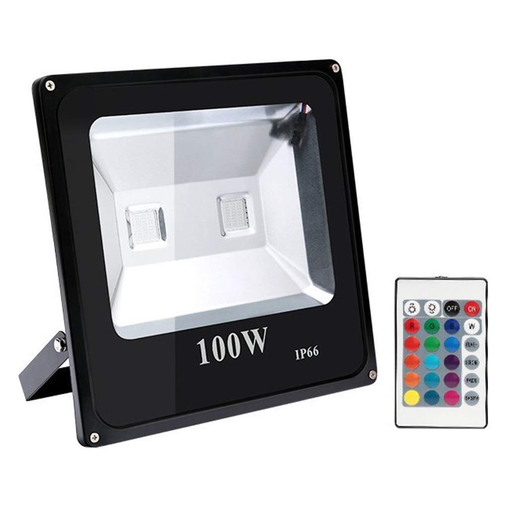 Sisyria 100W LED Flood Light for Outdoor Landscaping - Remote Control Courtyard Lighting with Dimmable Brightness & Color Modes - Waterproof Spotlight with Thickened Tempered Glass & Adjustable Bracket - Perfect for Garden, Yard, Pathway, and Architectural Lighting
