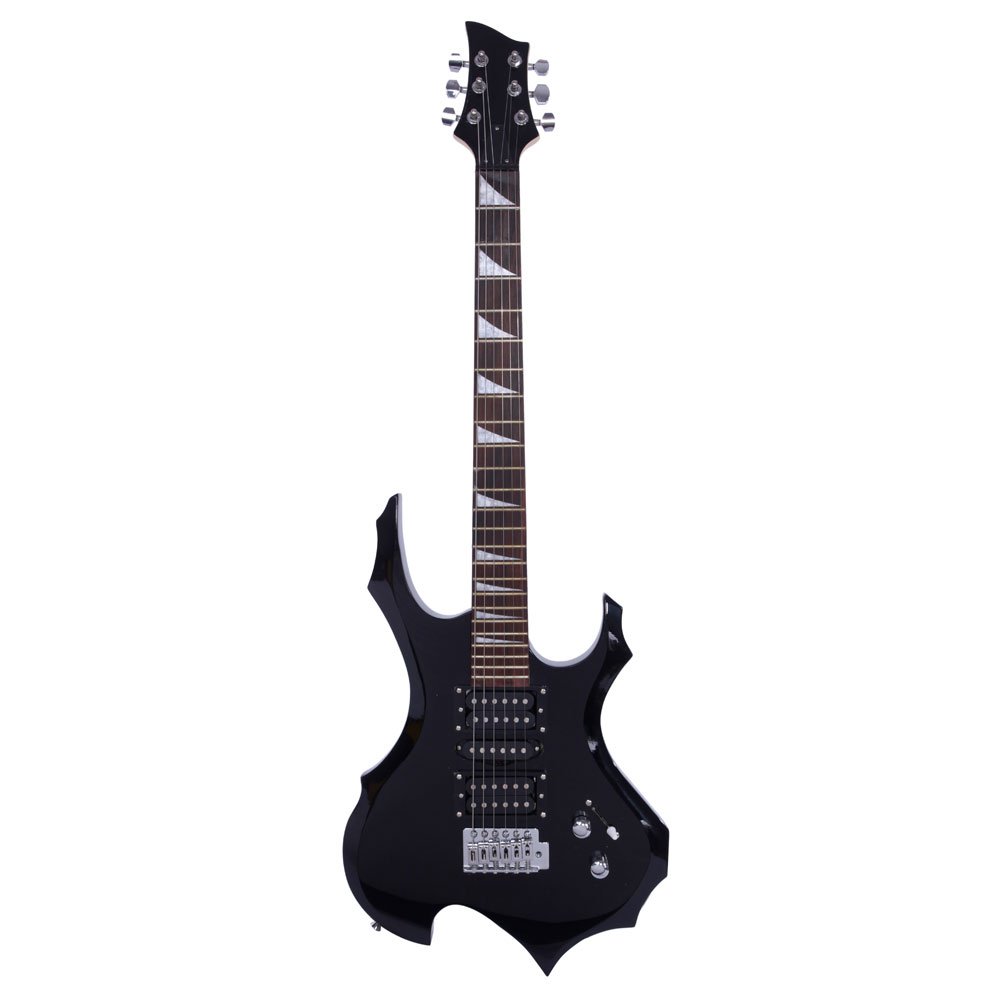 **Flame-Shaped Electric Guitar for Beginners - HSH Pickup with Gig Bag, Strap, Paddle, Rocker Cable & Wrench Tool - Affordable Starter Guitar for Rock & Practice (Black) - Perfect for Home, Studio & Live Performances**