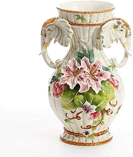 Elegant Pink Lily Double Ear Elephant Ceramic Vase - 14.4