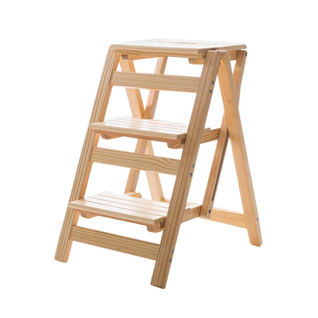 Natural Wood Folding Step Stool with Ladder - 3 Step Portable Stool for Chair, Shelving, and Home Library - 150kg Weight Capacity - Perfect for Reaching High Shelves, Home Organization, and Kids' Safety