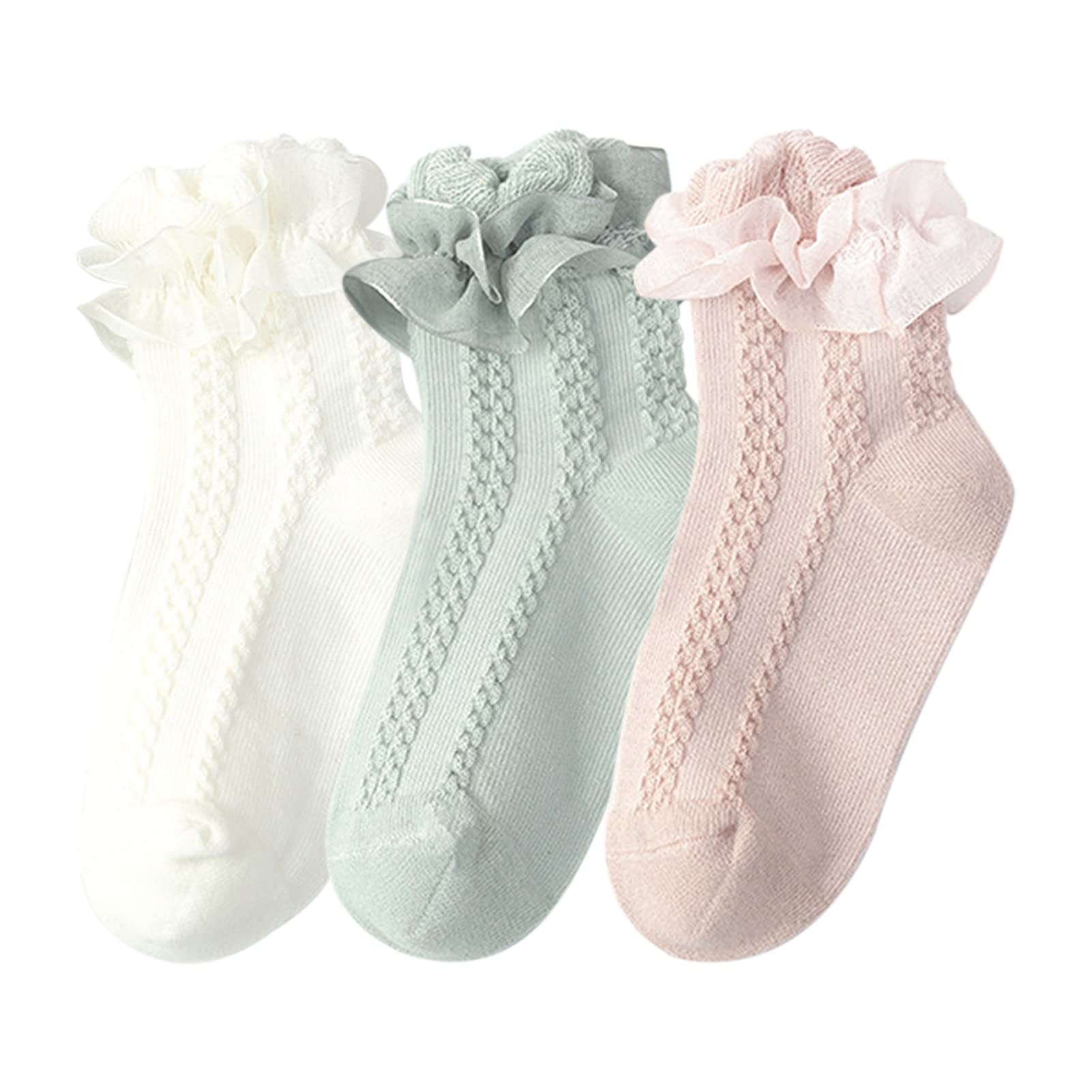 3 Pairs Baby Girls Ruffle Socks - Frilly Lace Ankle Socks for Newborn Toddlers | Soft Cotton Princess Socks for Infants & Kids | Perfect for Parties, Photos & Everyday Wear