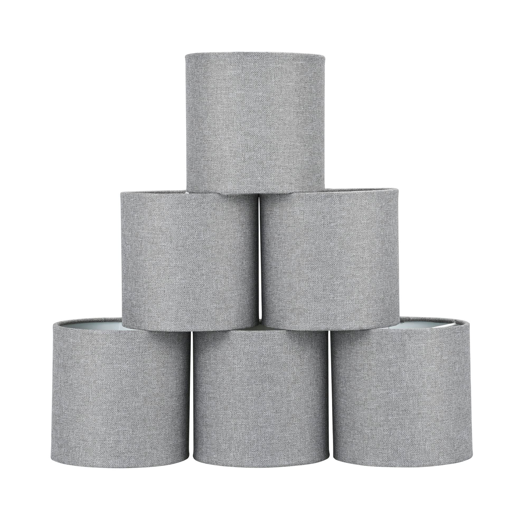 LAMPWELL MEMO Clip-on Chandelier Fabric Lamp Shades - Set of 6 Small Drum Linen Shades (5.2