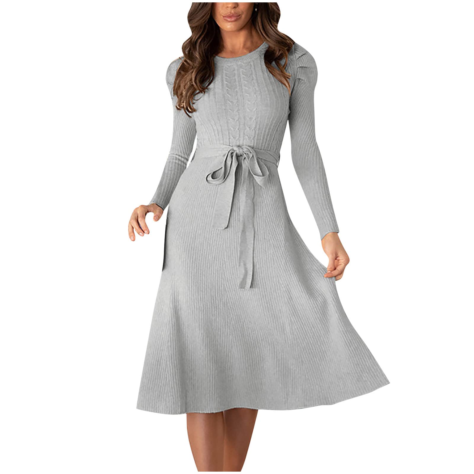 Women's Solid Knit Long Sleeve Swing Dress - Casual Loose Fit Longuette Shirt Dress for Summer | Perfect for Office Wear, Date Nights & Weekend Outings