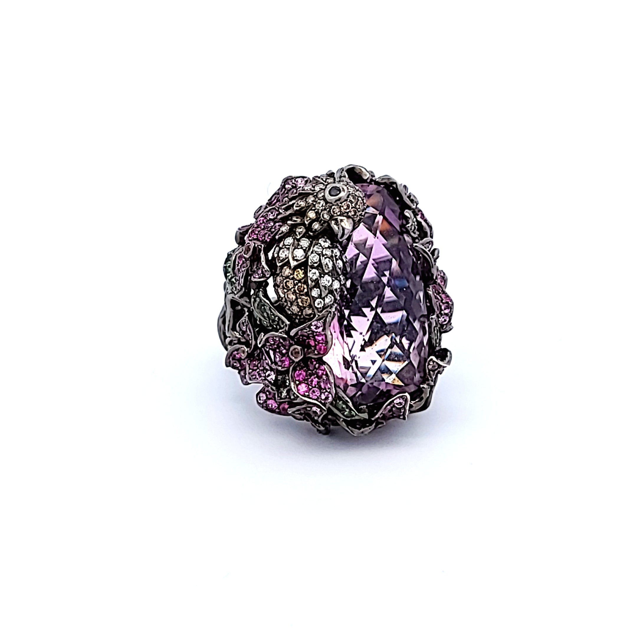 0.56 Carat Round Diamond Ruby & Sapphire 18K Gold Cocktail Ring for Women | Elegant Statement Jewelry for Parties, Weddings & Special Occasions