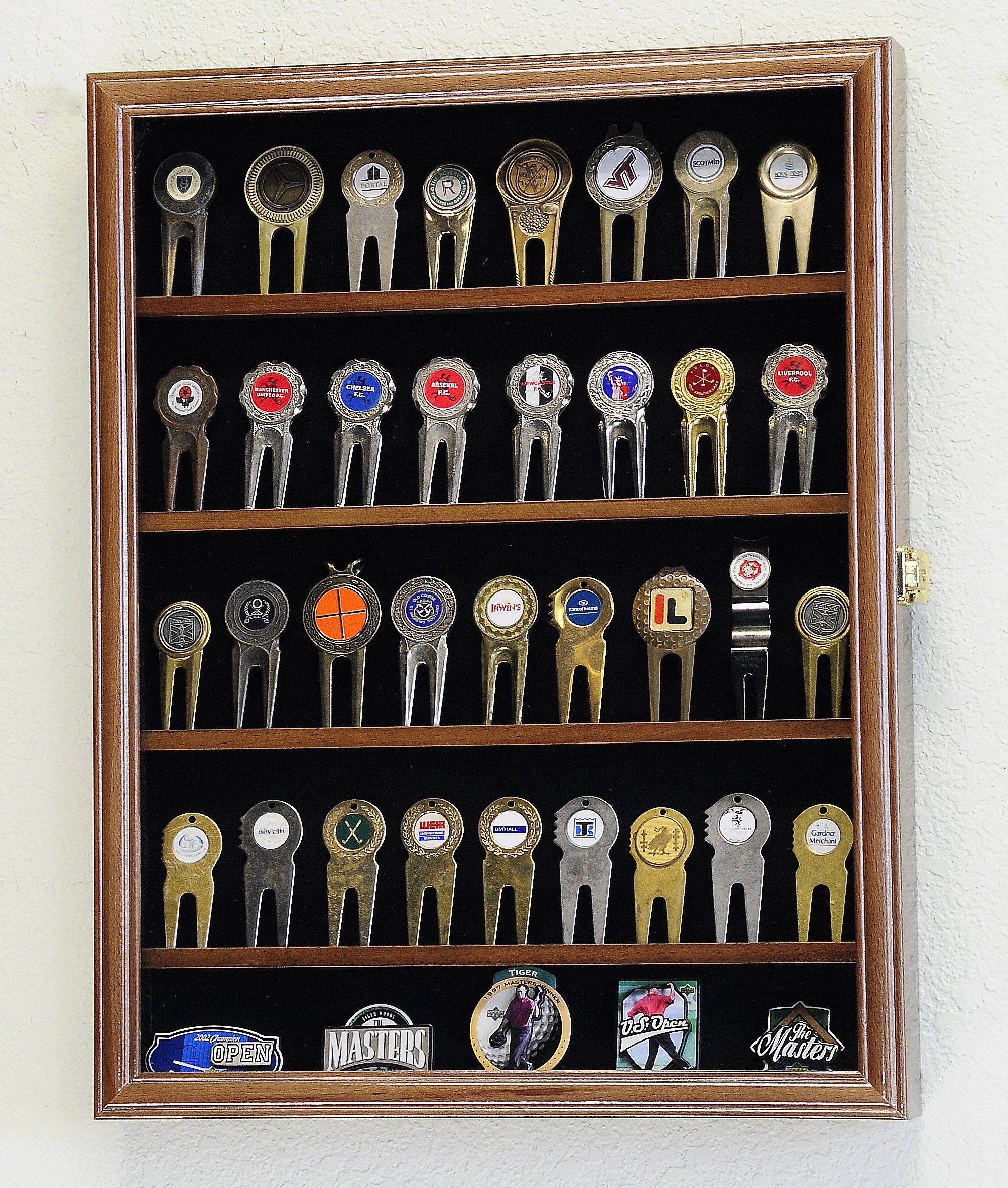 Premium Golf Ball Divot Tool & Marker Display Case - Walnut Finish - Organize & Showcase Your Golf Accessories - Perfect for Home, Office, or Clubhouse Decor