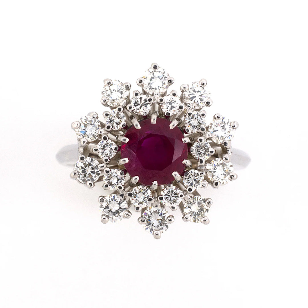 Exquisite F & F Felger Burma Ruby & Diamond Cluster Ring - Vintage Inspired Jewelry for Women, Perfect for Weddings, Anniversaries & Special Occasions