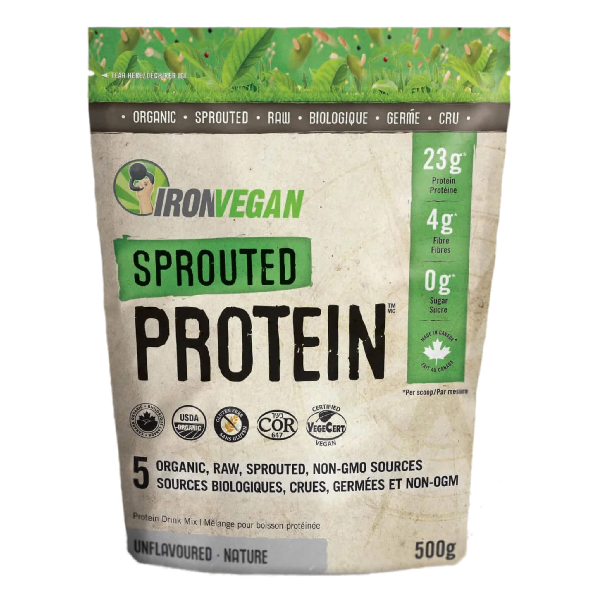 Organic Raw Sprouted Non-GMO Protein Powder - Unflavored Plant-Based Protein for Smoothies, Baking & Post-Workout Recovery