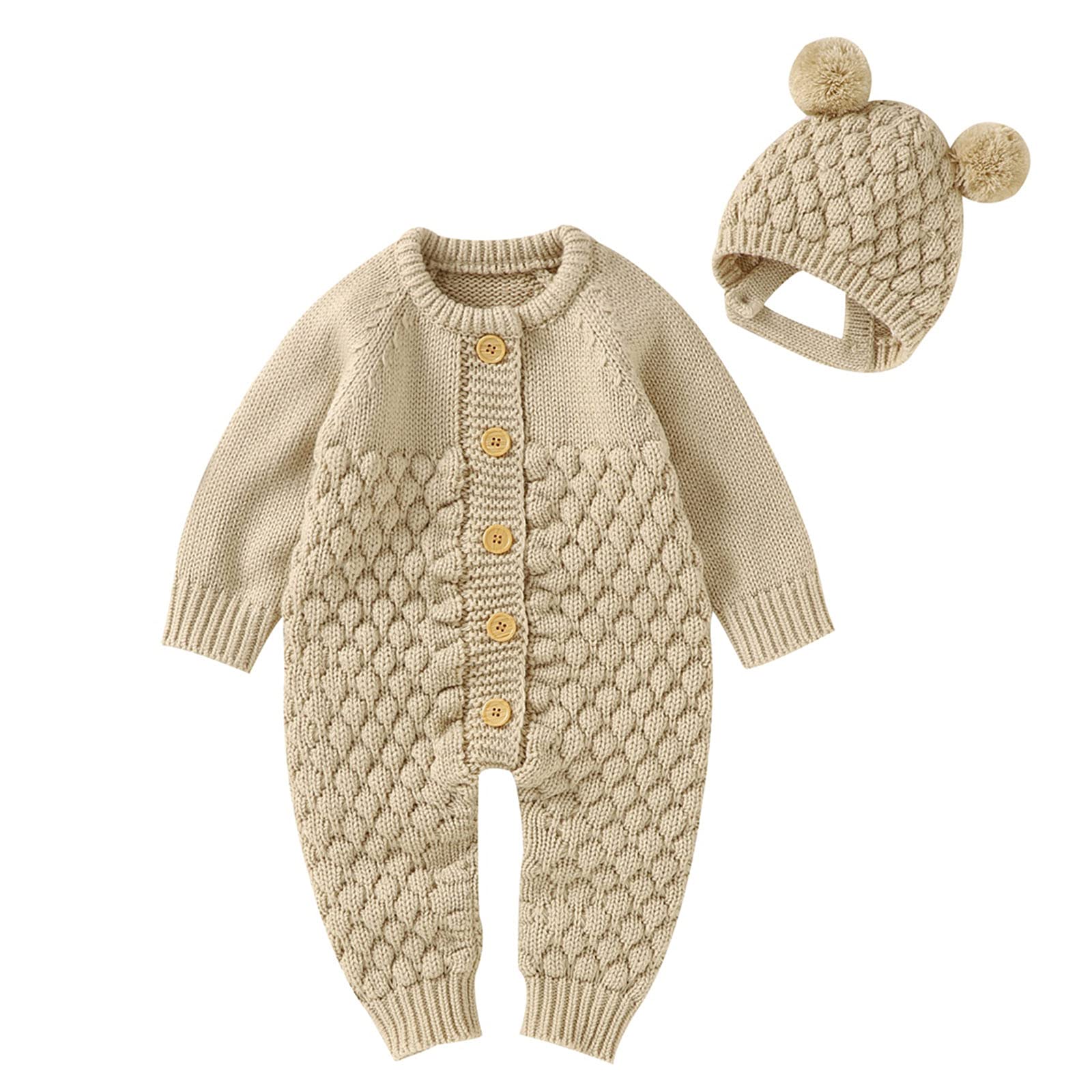 Baby Boys & Girls Knitted Sweater Romper Set with Hat - Soft Cotton Outfit for Toddlers | Winter Snow Jacket & Jumpsuit for Newborns - Perfect for Family Photos, Holiday Outings & Cold Weather Playtime