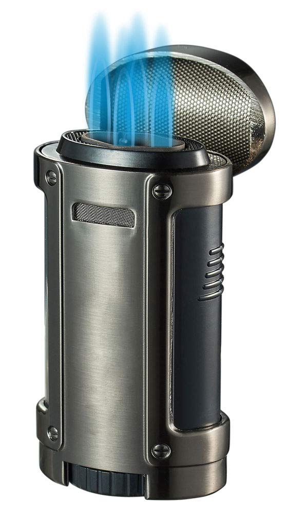 Visol Rhino Quad Torch Flame Cigar Lighter - Gunmetal Finish | Windproof Butane Lighter for Cigars, Cigarettes & Outdoor Use | Perfect for Smoking Enthusiasts & Camping Trips