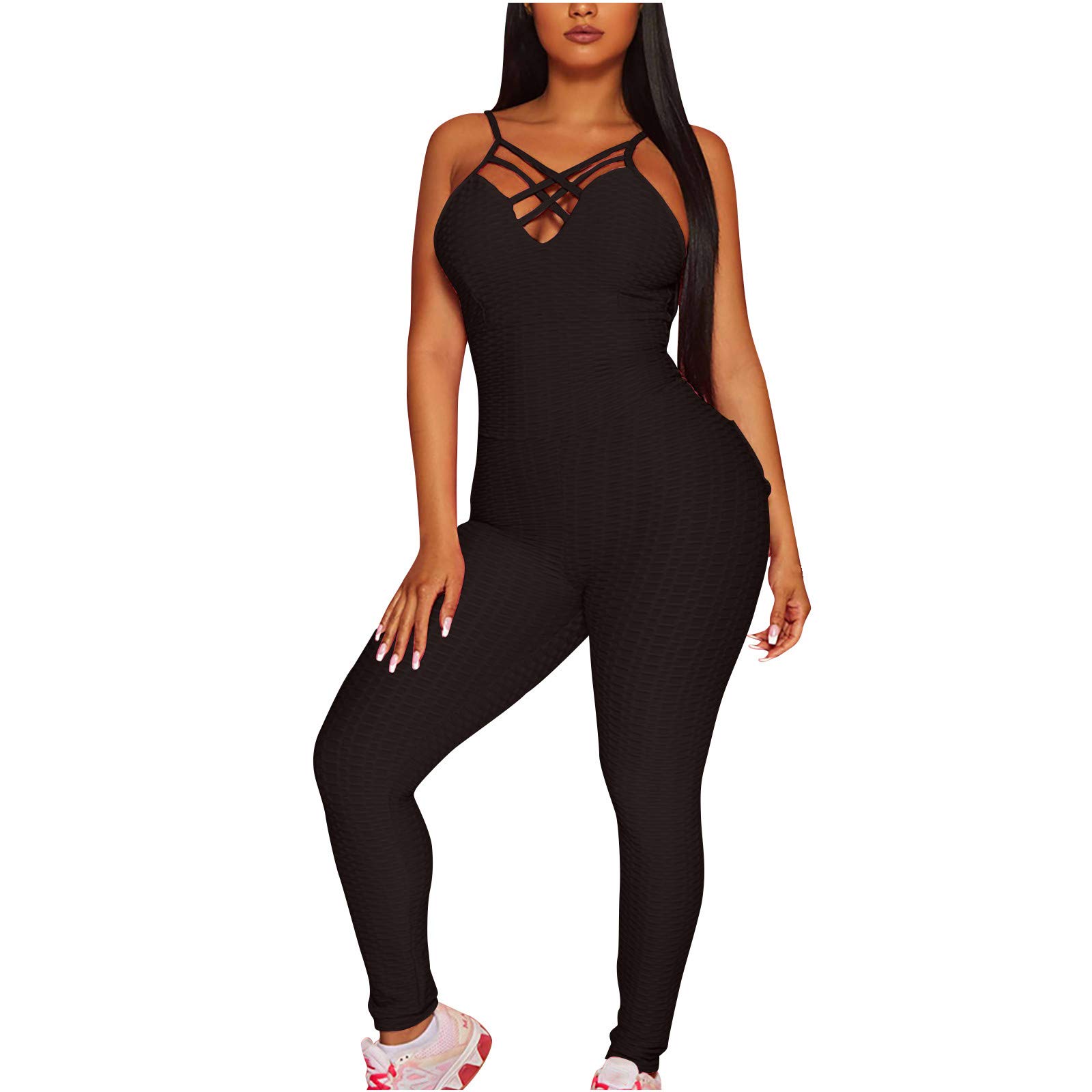Women's Butt Lifting Yoga Jumpsuit - Textured Bodysuit with Sleeveless & Backless Design for Slimming Workouts | Perfect for Yoga, Gym & Bodycon Fashion