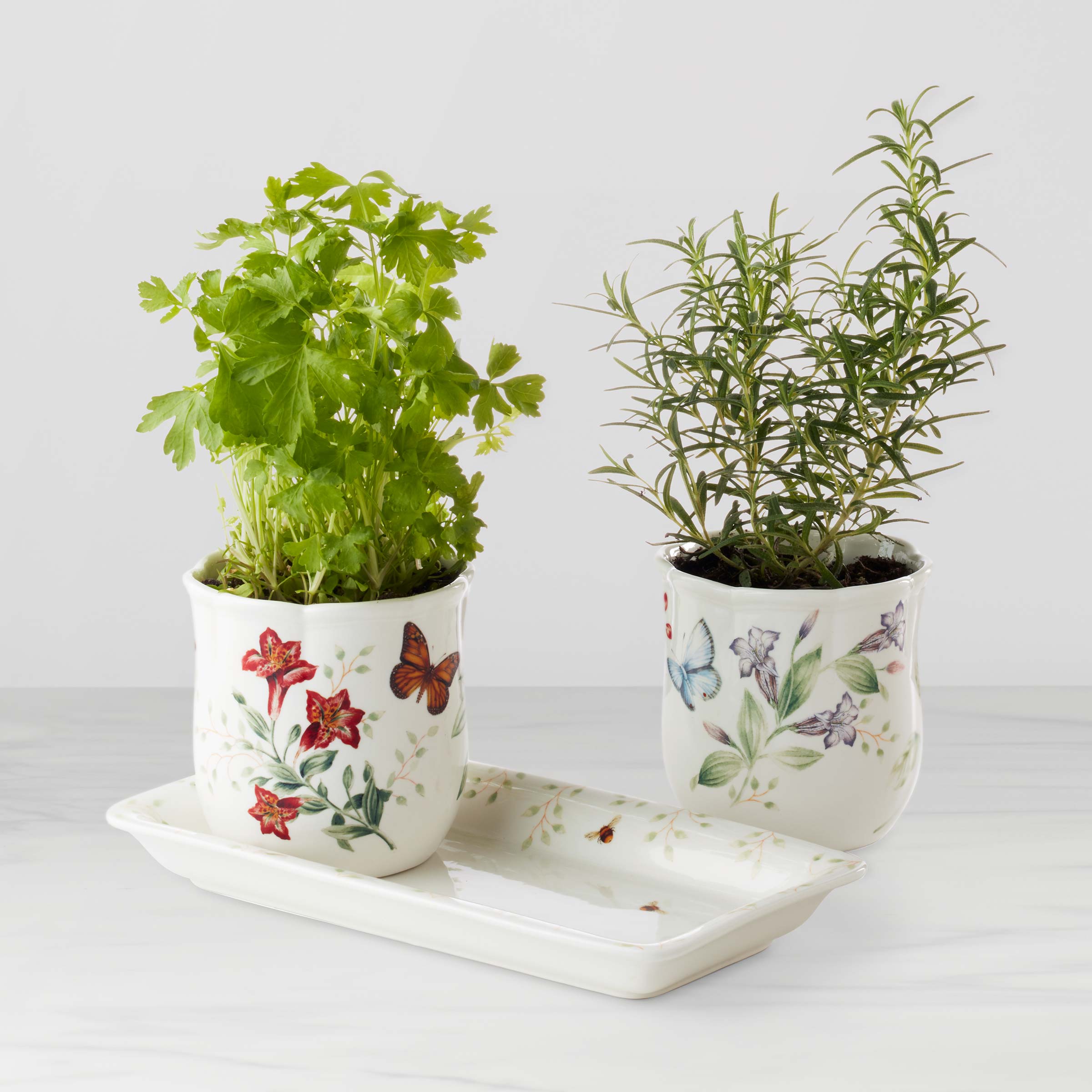 Butterfly Meadow 3-Piece Herb Garden Pots with Drainage Holes & Matching Tray - Perfect for Indoor Kitchen Windowsill, Outdoor Patio, and Home Gardening Decor
