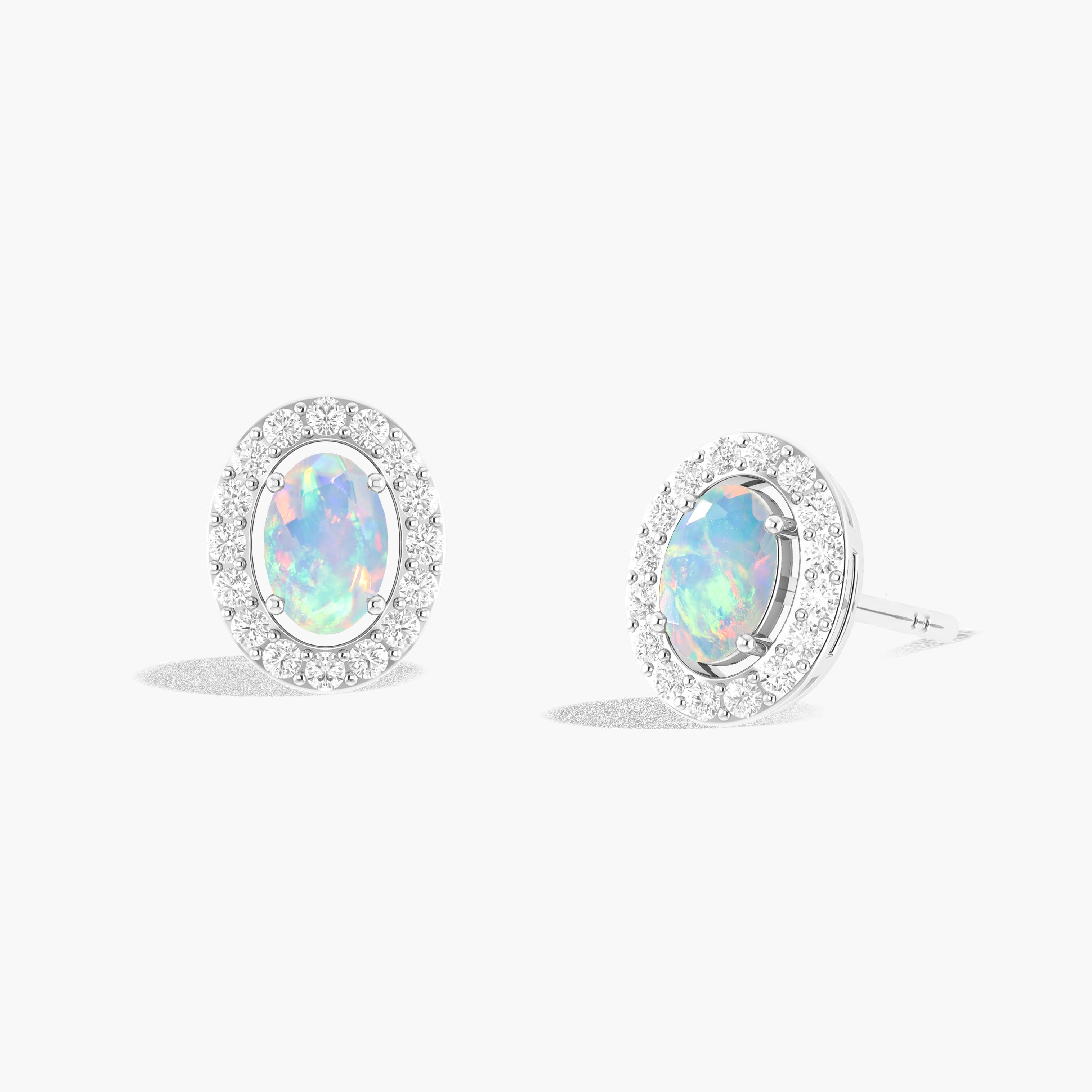 White Opal Gemstone Oval Stud Earrings for Women - Elegant Sterling Silver Jewelry for Everyday Wear & Special Occasions