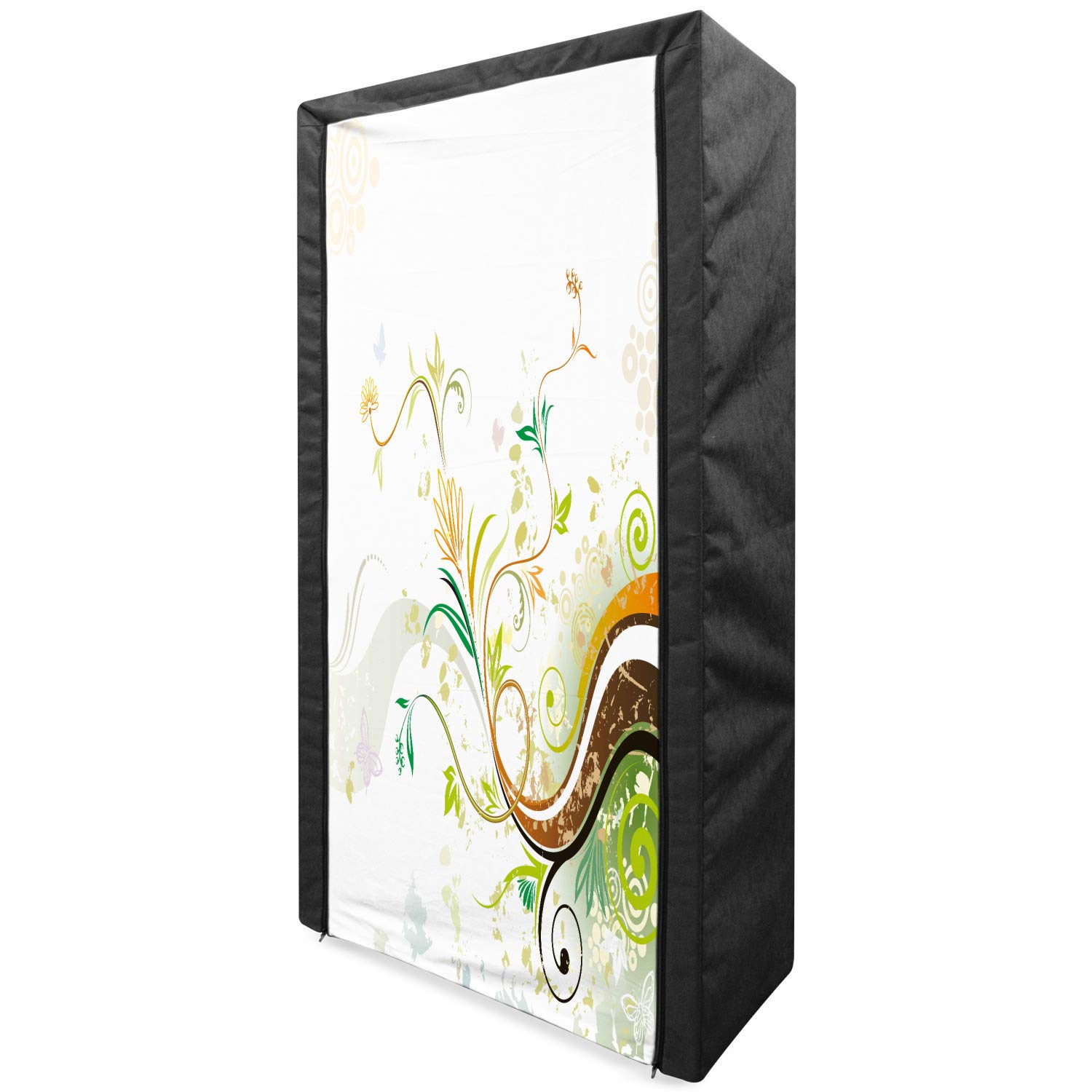 Ambesonne Floral Portable Fabric Wardrobe - Abstract Modern Flowers Ivy Leaves Print Clothing Organizer with Shelves, 33.5
