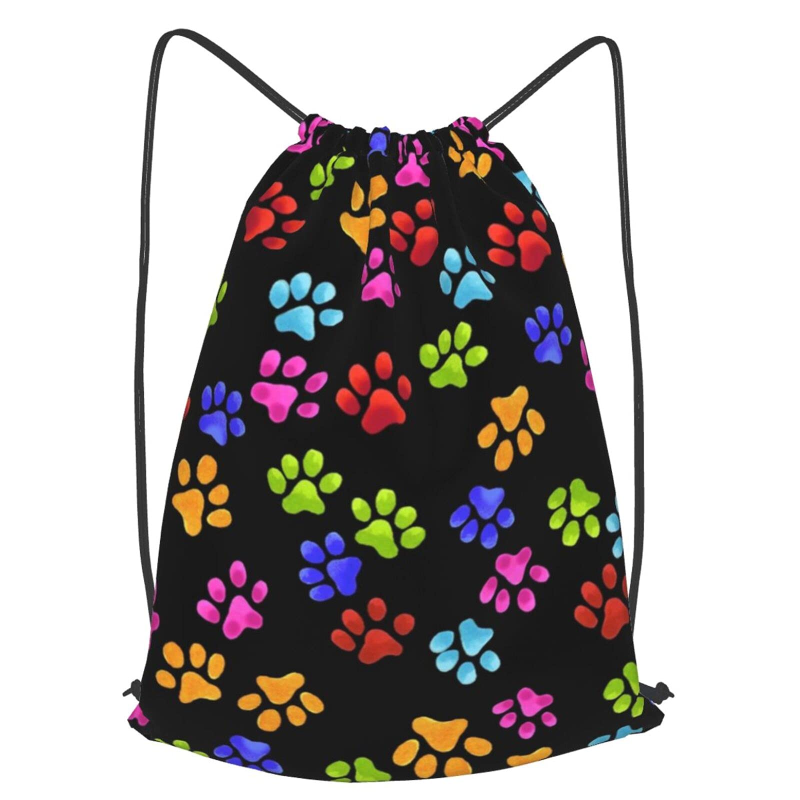 Colorful Paw Print Drawstring Backpack - Waterproof Gym & Beach Bag for All Ages | Sports & Travel Use
