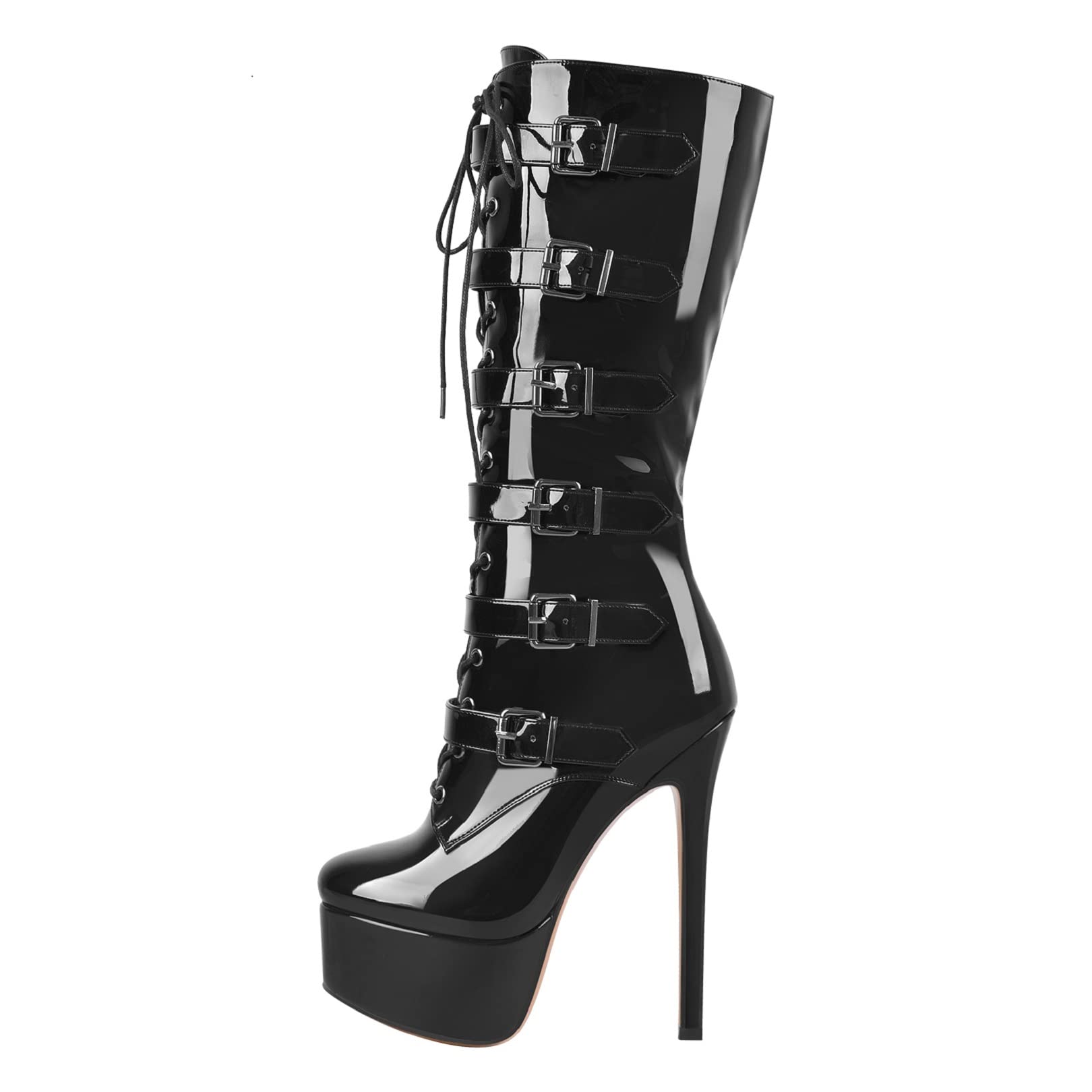 Richealnana Women's Chunky Heel Ankle Boots - Winter Calf High Platform Lace Up Stiletto Heels | Fashionable Party & Date Night Shoes for Club, Evening Events | Perfect for Cold Weather, Office Wear, Casual Outfits & Night Out | Great for Winter Weddings, Holiday Parties and Date Nights