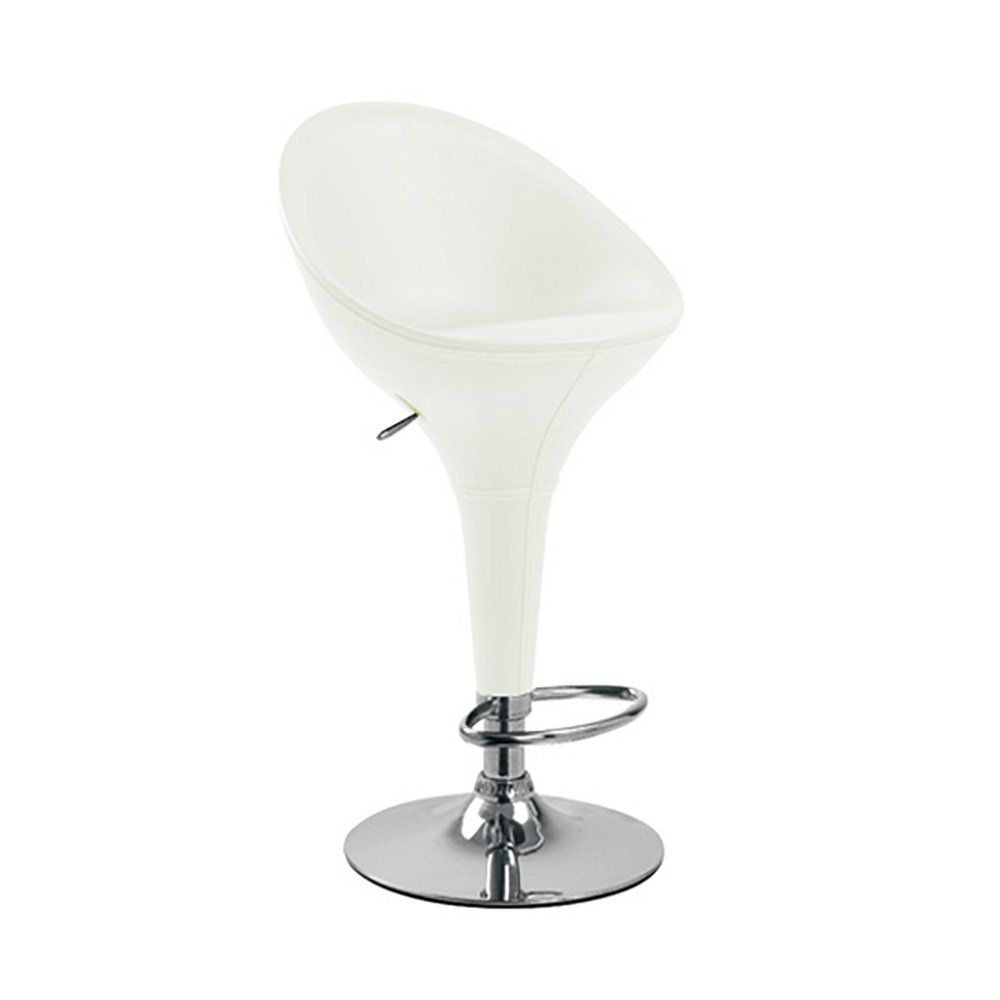 Beta Faux Leather Adjustable Height Barstool - Polished Chrome Steel Base with Floor Protector, Vanilla White - Perfect for Modern Kitchen, Bar, and Dining Room Decor