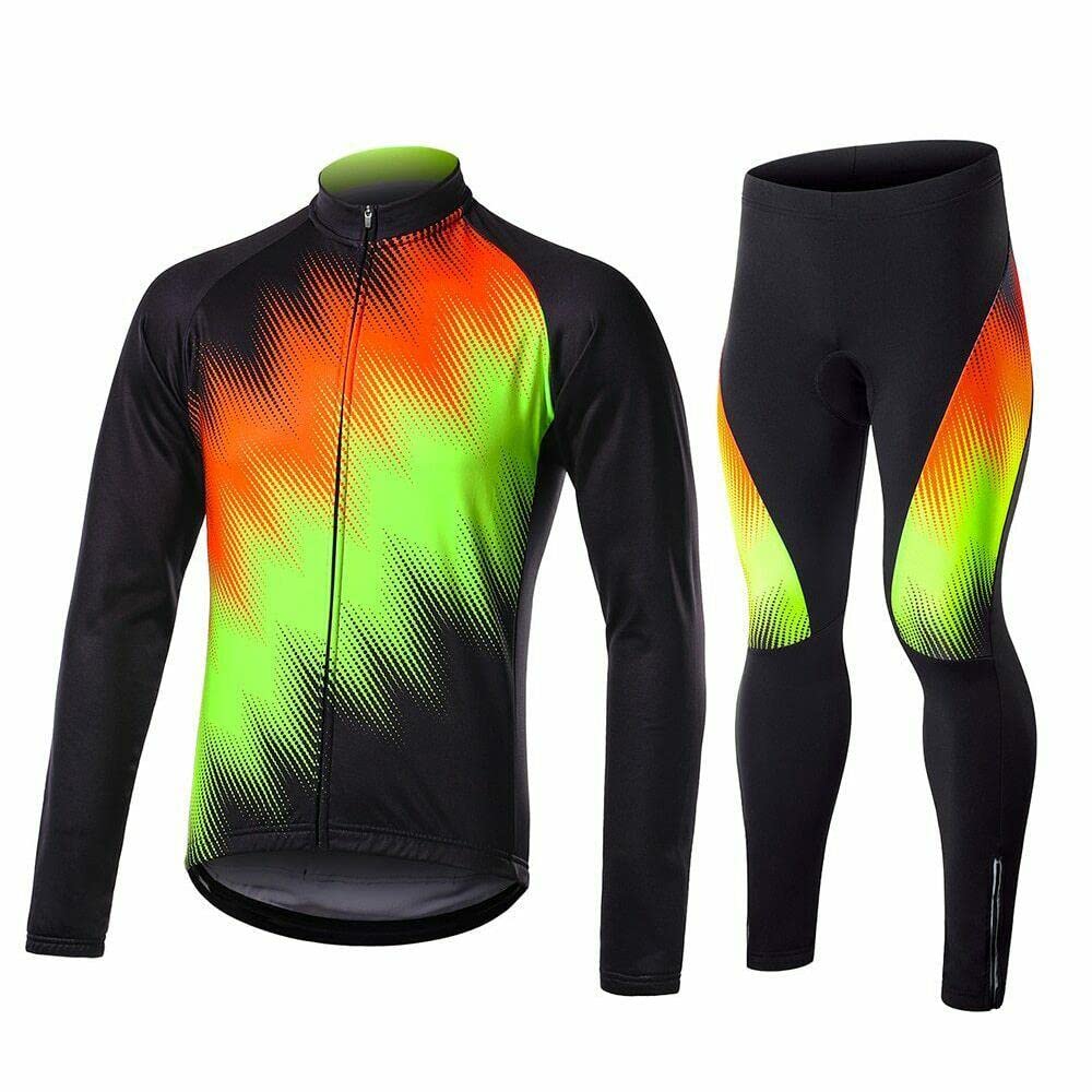 Men's Cycling Jersey Set - Long Sleeve Bike Shirts & 20D Gel Padded Bicycle Pants for Road & Mountain Biking - Comfortable Cycling Gear for Training & Outdoor Sports