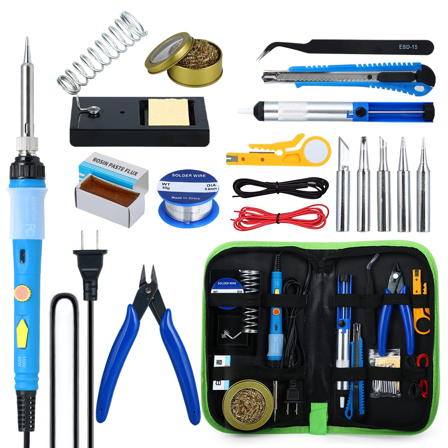 60W Adjustable Temperature Soldering Iron Kit - Fast Heating Ceramic Thermostatic Welding Tool with On/Off Switch | Professional Soldering Gun for Electronics Repair, DIY Projects & Circuit Board Work