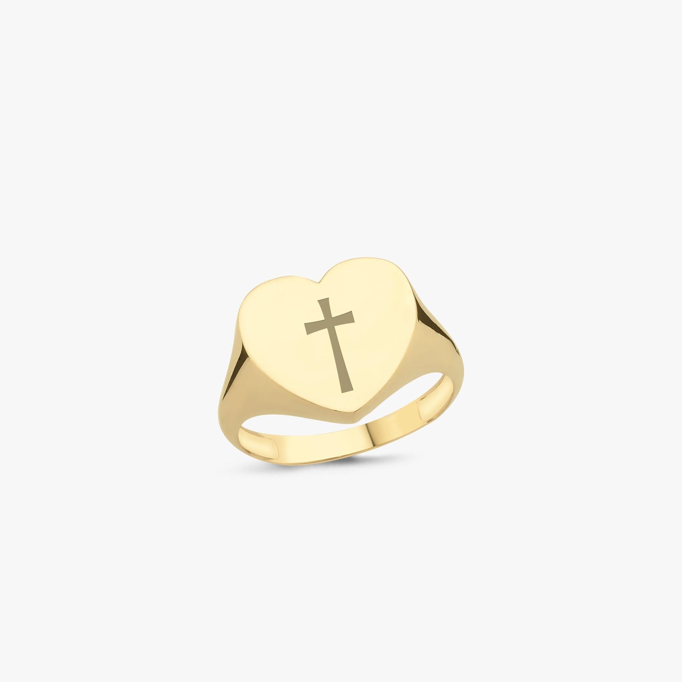 14K Solid Gold Heart Initial Signet Ring - Personalized Monogram Jewelry for Women - Perfect for Valentine's Day, Anniversary & Everyday Wear