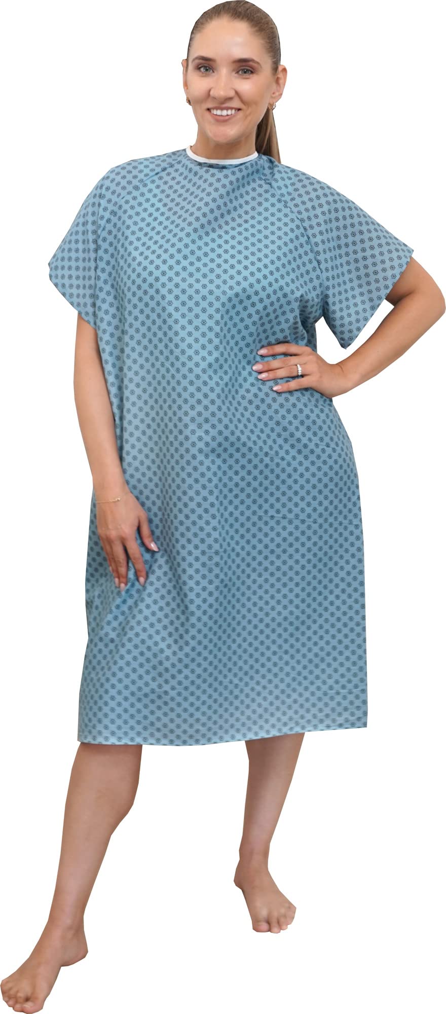 AMU Solutions 12 Pack Blue Disposable Hospital Gowns with Back Ties - One Size Fits All - Comfortable Patient Robes for Medical Use, Surgery & Nursing Homes