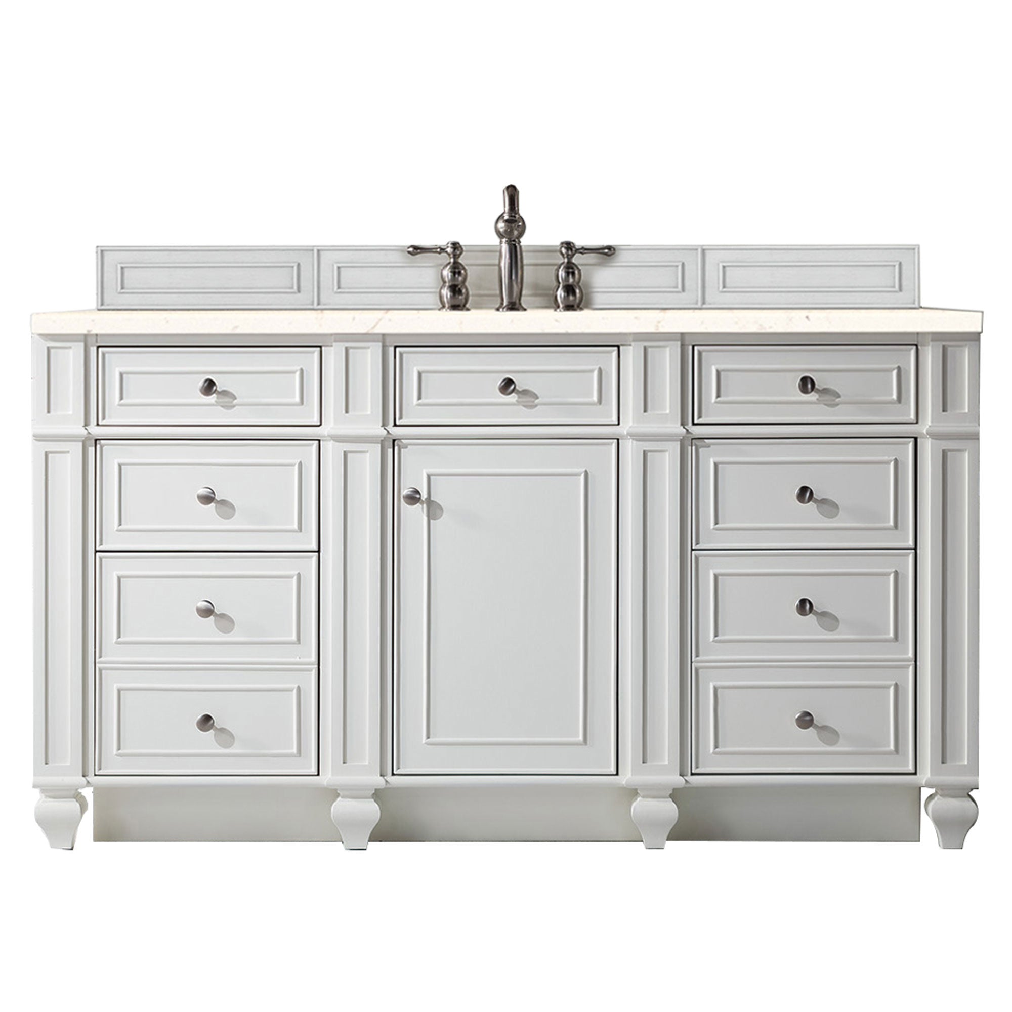 Bristol 60 Inch Single Bathroom Vanity Set with 3CM Eternal Marfil Quartz Countertop in Bright White - Perfect for Modern Master Bathrooms and Powder Rooms