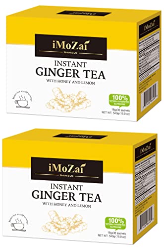 Instant Ginger Honey Tea - Lemon Flavor (60 Sachets) for Cold Relief & Energy Boost