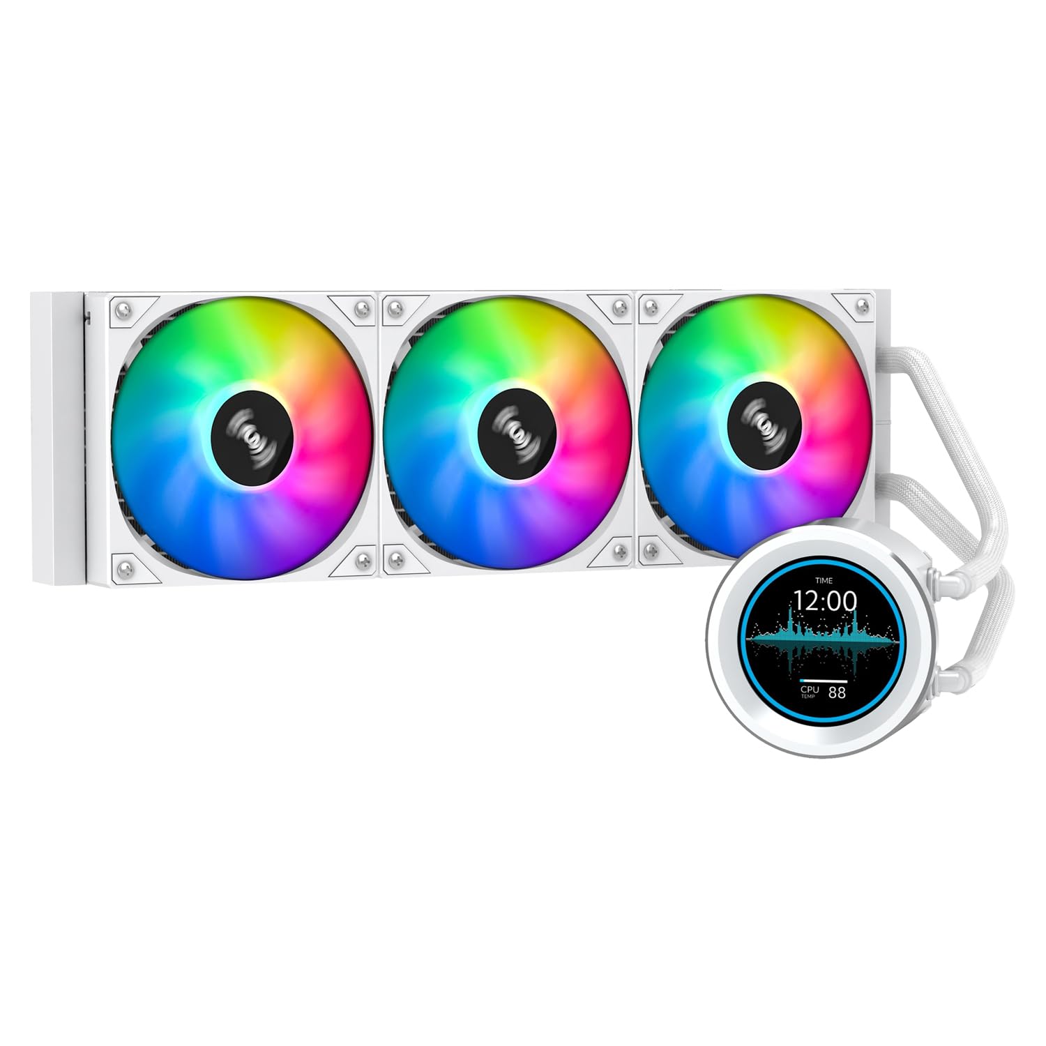 SAMA SM360 PRO White 360mm ARGB AIO Liquid CPU Cooler with 2.8-inch LCD Temperature Display & PWM Silent Fans - High Performance Cooling for Gaming PC, Workstation, and Overclocking