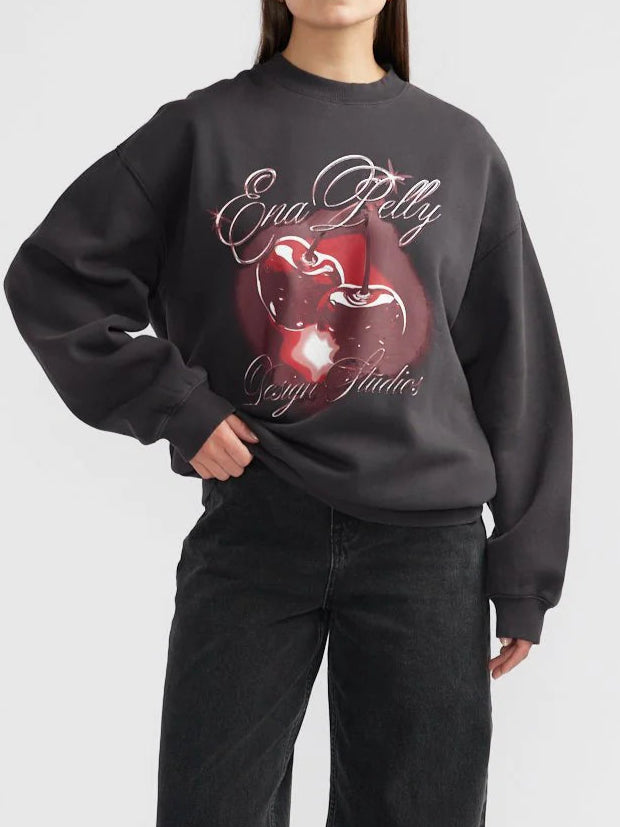 Ena Pelly Chrome Cherry Sweatshirt - Stylish Women's Pullover Hoodie for Casual Wear & Street Fashion | Perfect for Everyday Outfits, College Campus, and Weekend Hangouts