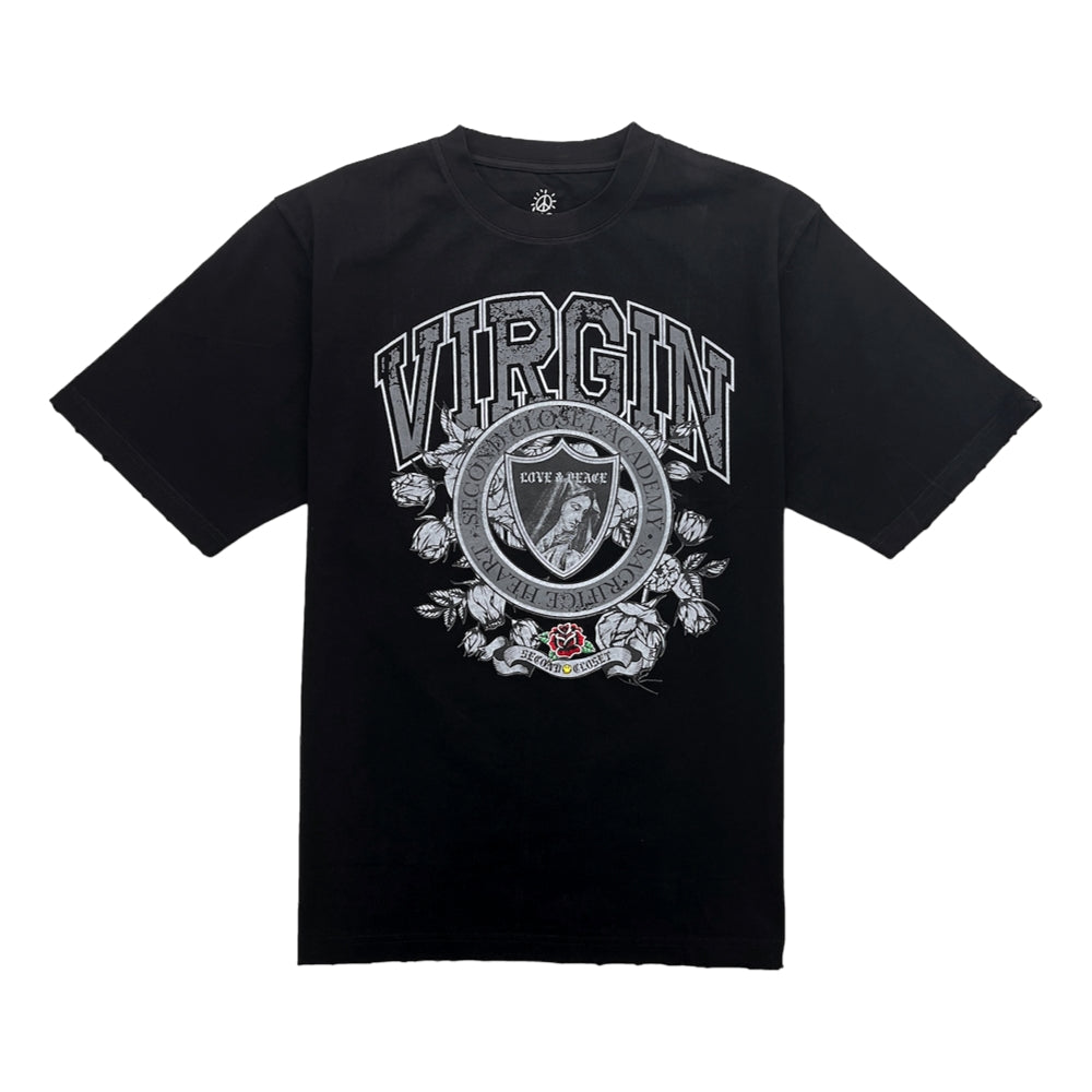 2ND CLOSET Virgin Mary Printed T-Shirt for Women - Black Cotton Short Sleeve Tee - Religious Graphic Apparel for Church, Casual Wear & Street Style