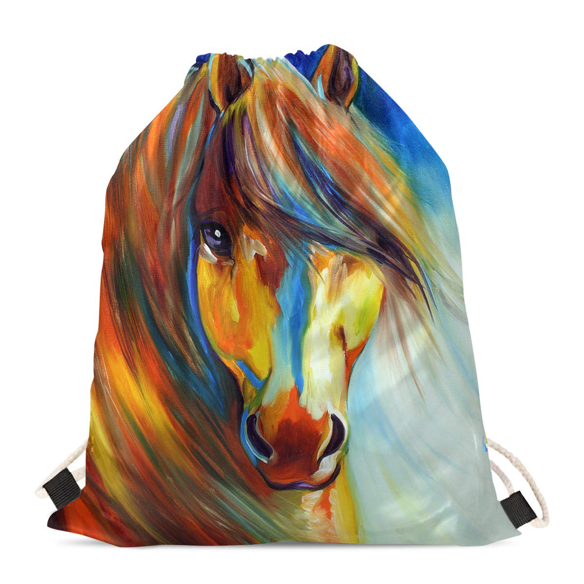 Belidome Horse Print Drawstring Backpack for Girls & Women - Gym Bag, Shoulder Bag, School Bag - Perfect for Sports, Travel, and School Activities
