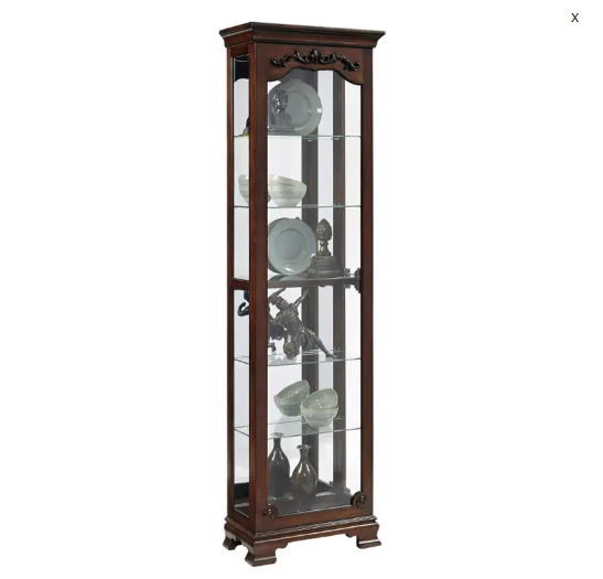 Tall Cherry Wood Curio Cabinet with Glass Doors - Elegant Display Case for Collectibles, China, and Home Decor - Perfect for Living Room, Dining Room, or Entryway Showcase