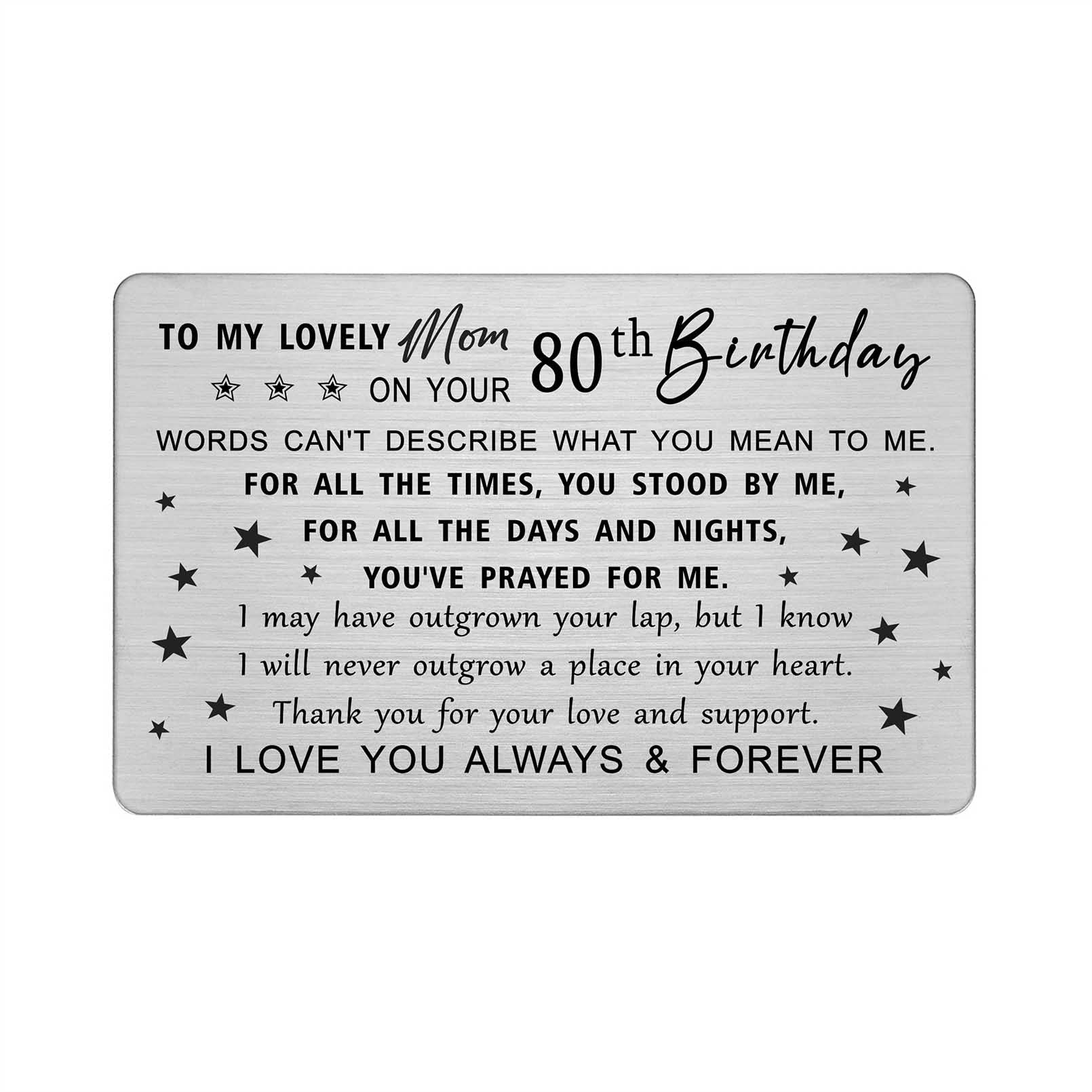 Elegant DEGASKEN 80th Birthday Card for Mom - Personalized Engraved Wallet Card - Thoughtful 80th Birthday Gift for Women - Perfect for Birthday Decorations, Parties & Special Celebrations