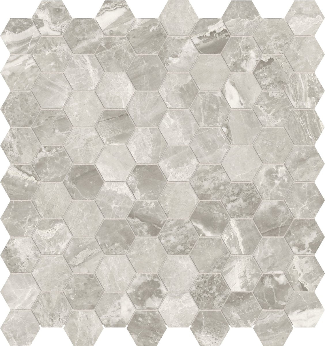 1.25 Inch Mayfair Stella Argento Hexagon Polished Glazed Porcelain Mosaic Tile - Perfect for Kitchen Backsplash, Bathroom Walls & Flooring, Shower Surrounds