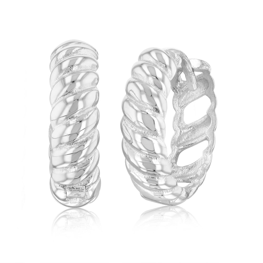 9ct White Gold Patterned 10.5mm Hoop Earrings for Women - Elegant Dainty Hinged Huggie Hoops - Perfect for Everyday Wear, Parties & Gifts