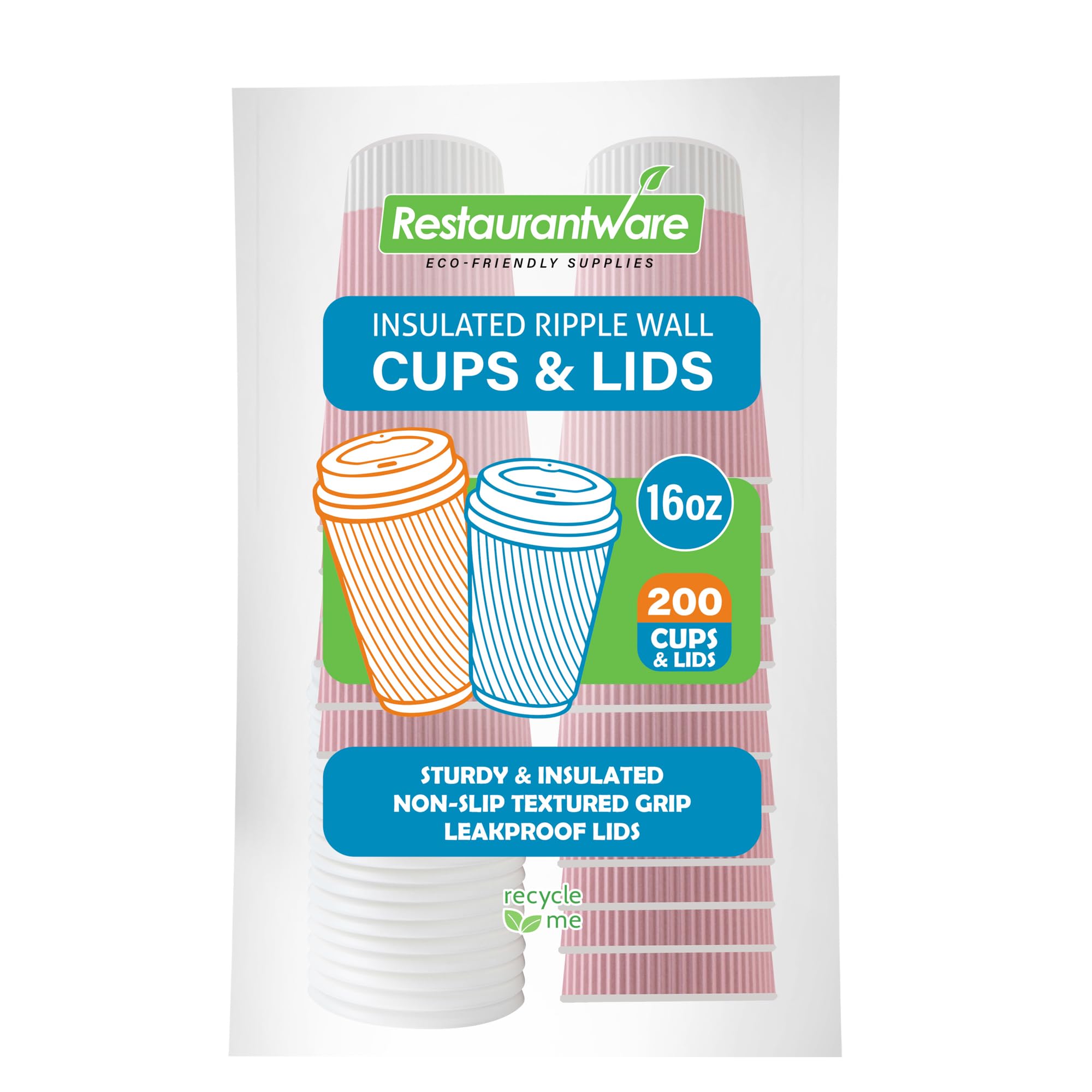 16oz Insulated Coffee Cups with Lids - 200 Pack Leakproof Ripple Wall Hot Cups | Disposable Pink Paper Cups for Coffee, Tea, Hot Cocoa & Lattes | Perfect for Cafes, Offices & Catering Events