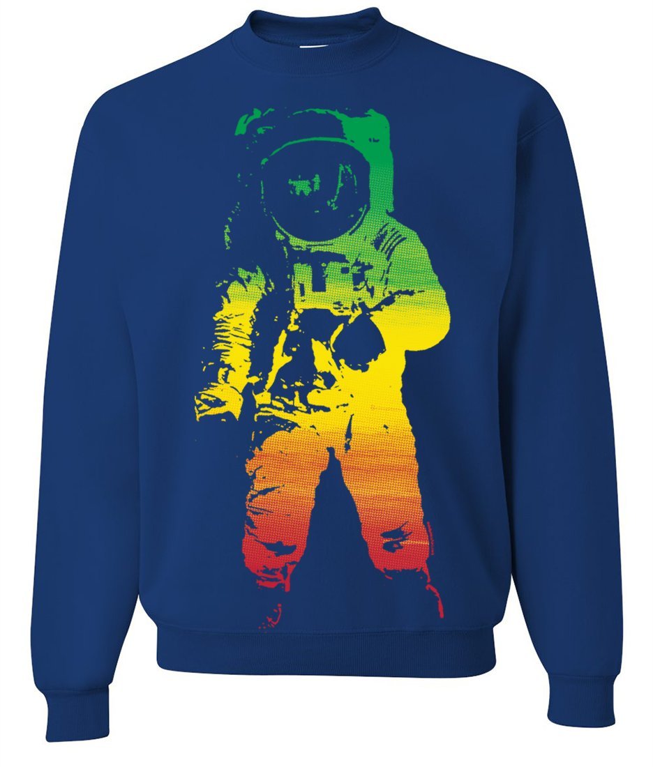 Space Astronaut Man on The Moon Rasta Crewneck Sweatshirt - Vintage NASA-Inspired Graphic Hoodie for Men & Women - Perfect for Stargazing, Music Festivals & Streetwear Fashion