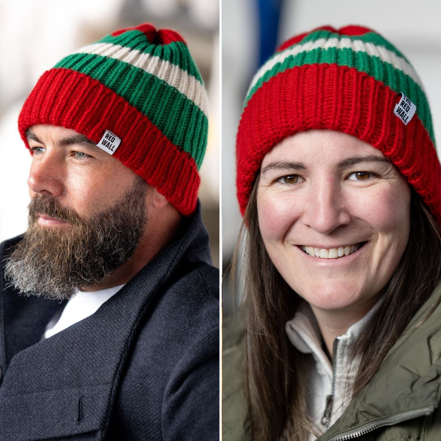 Red Striped Wool Beanie for Men & Women - Warm Winter Knit Hat for Outdoor Activities, Skiing, and Snowboarding