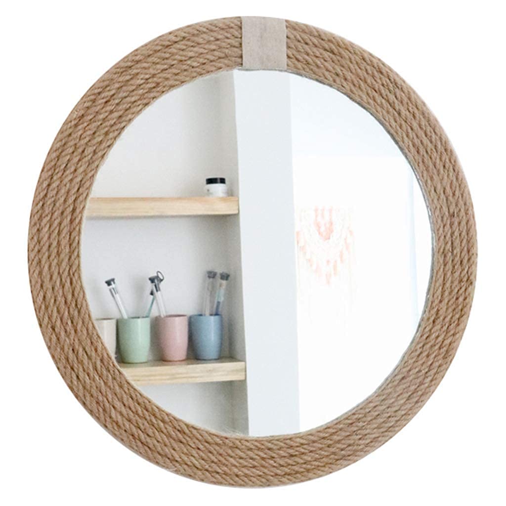 FMOGE Round Wall Mirror with Hemp Rope - Handmade Bathroom & Makeup Vanity Mirror (30cm-60cm) - Perfect for Bedroom Decor, Dressing Room & Boho Home Decor