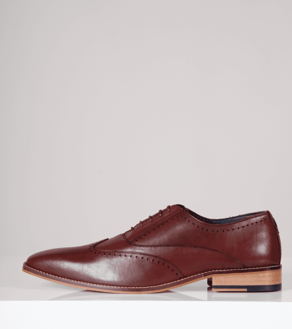 Marc Darcy Carson Wingtip Oxford Brogue Shoes for Men - Classic Bordeaux & Burgundy Leather Dress Shoes for Business, Wedding & Formal Occasions