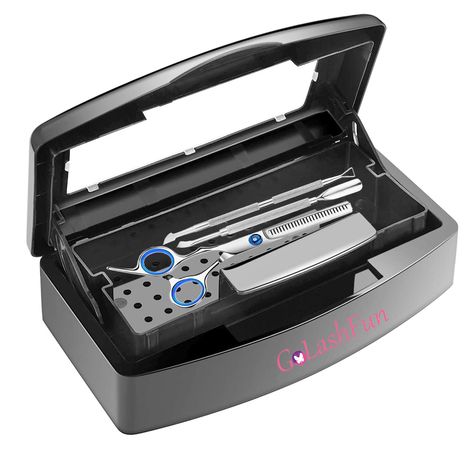 Professional Nail Tool Sterilizer Tray - Black Plastic Sterilizing Box for Lash Tweezers & Esthetician Supplies | Essential for Nail Techs & Salon Hygiene | Perfect for Manicure, Pedicure & Eyelash Extension Services