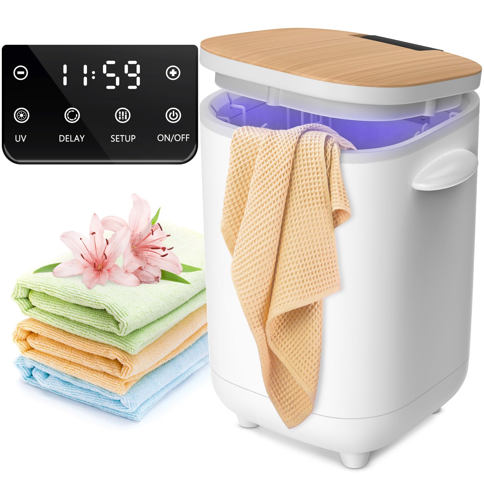 40L Luxury Towel Warmer Bucket with UV Lamp, LED Display, Fragrance Disc Holder & Adjustable Timer - Spa, Bathroom & Pool Accessories for Hotels, Salons & Home Relaxation (Wooden)