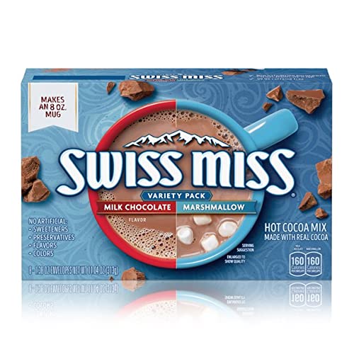 Swiss Miss Variety Pack - Milk Chocolate & Marshmallow Hot Cocoa Mix (1.38oz x 8 Envelopes, 3-Pack) - Perfect for Winter Warmth, Office Snacks & Family Gatherings