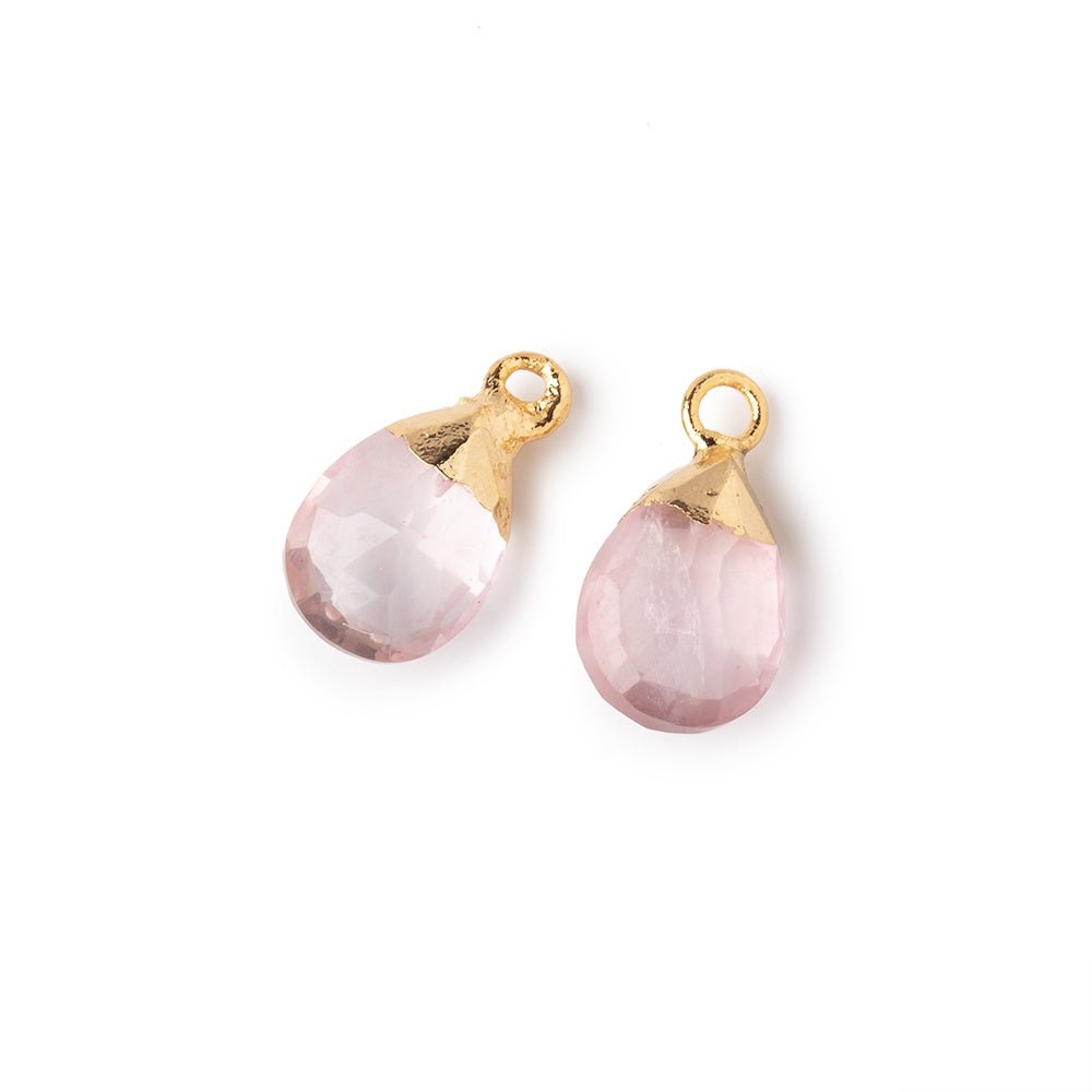 10x7mm Gold Leafed Rose Quartz Faceted Pear Pendant Set of 2 - Elegant Necklace for Women, Gift for Her, Valentine's Day, Anniversary, Birthday Jewelry
