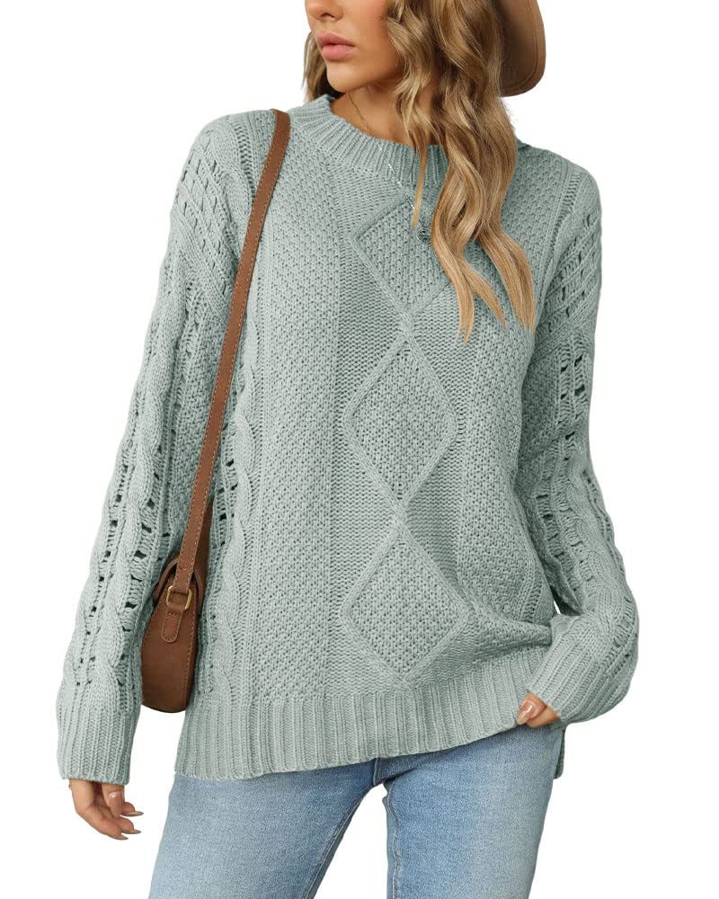 Women's Oversized Cable Knit Pullover Sweater - Long Sleeve Split Hem Cozy Winter Sweater for Casual Wear, Work & Date Nights