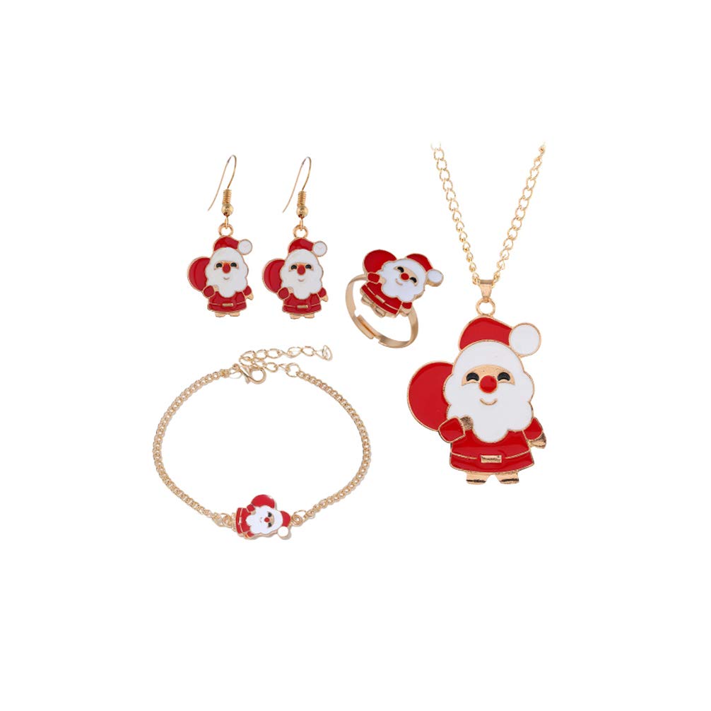 Amosfun 5-Piece Santa Claus Jewelry Set - Necklace, Earrings, Bracelet & Ring - Christmas Accessories for Women & Girls - Perfect Holiday Gift for Parties & Festive Celebrations