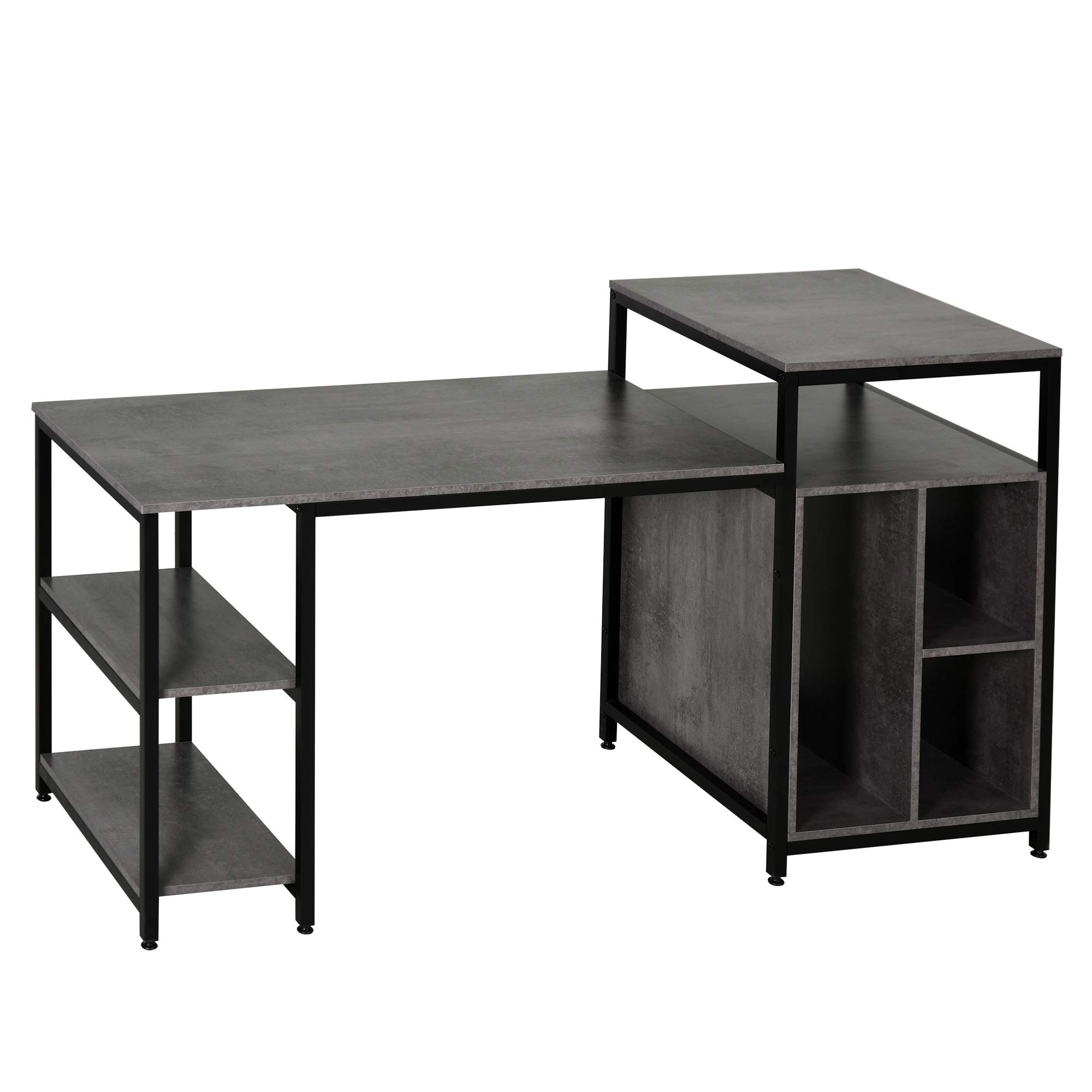 HOMCOM 68 Inch Modern Office Desk with Bookshelf & CPU Stand - Spacious Woodgrain Computer Workstation for Home Office, Study & Workspace - Grey Storage Shelves for Organization & Productivity