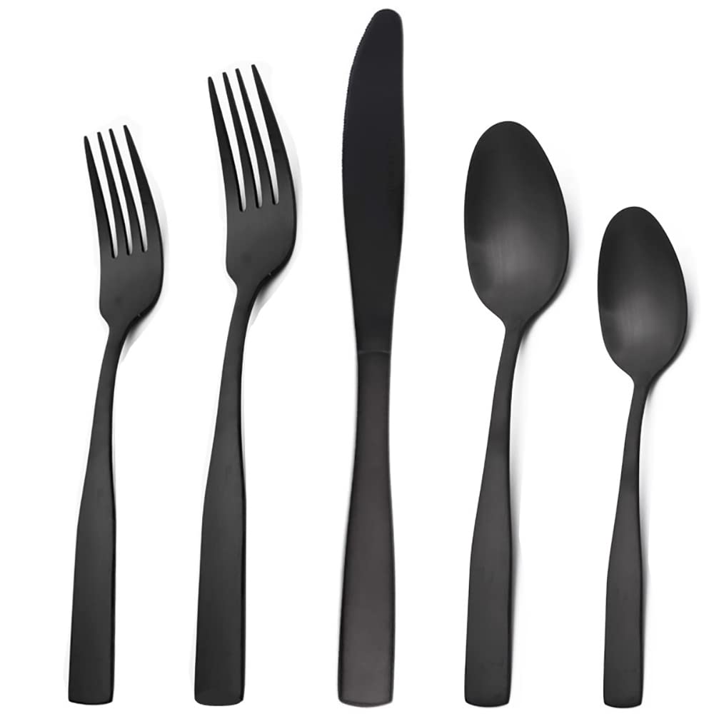 20-Piece Matte Black Silverware Set with Steak Knives - Premium Stainless Steel Flatware Utensils for Dining (Hand Wash Recommended) - Perfect for Dinner Parties, Restaurants & Home Use