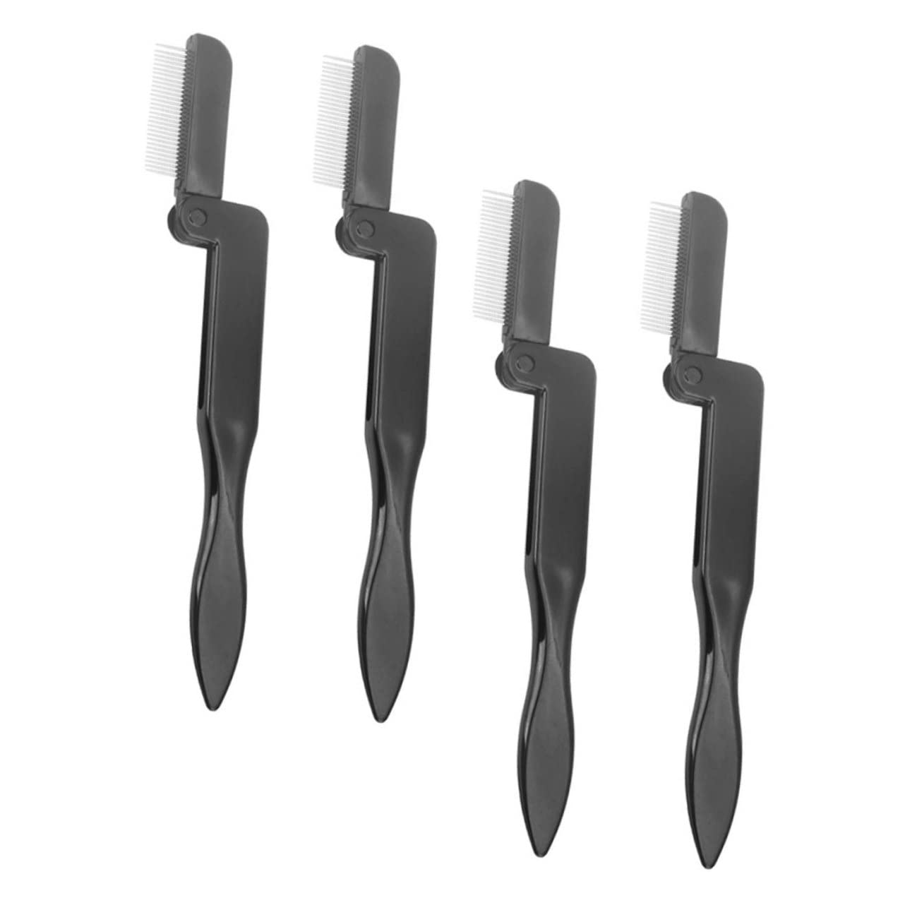 FOMIYES 4-Piece Eyelash Comb & Makeup Kit - Mini Folding Comb, Eyelash Curler, Mascara Brush & Eyebrow Grooming Tool with Black Metal Teeth (PC Material) - Perfect for Professional Makeup & Travel Beauty Essentials